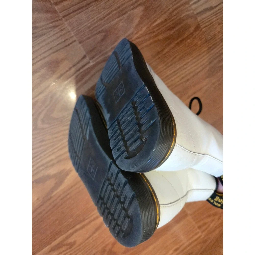 Kids Dr Martens White Leather Combat Boots Side Zip Lace Up AirWair‎ Size K5